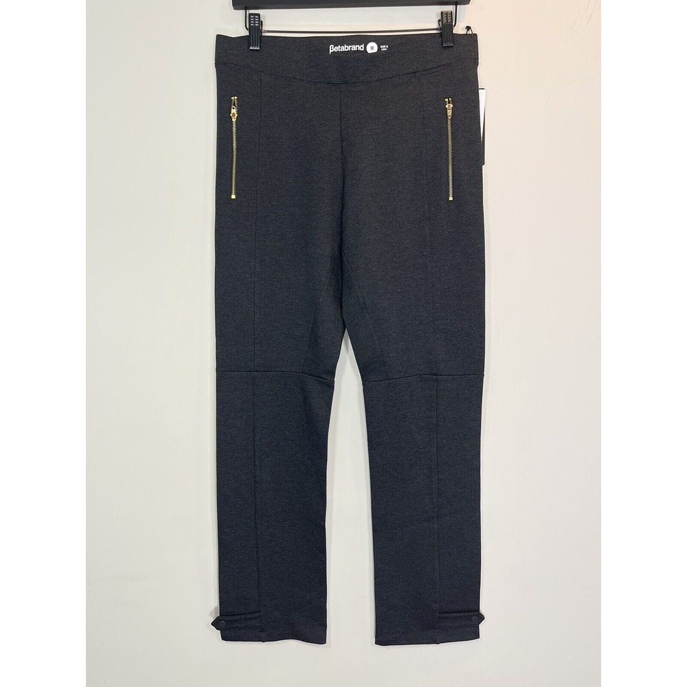 BETABRAND YOGA RIDING PANTS Dress Pants Zip Pockets Hem Snap‎ M Medium NWT